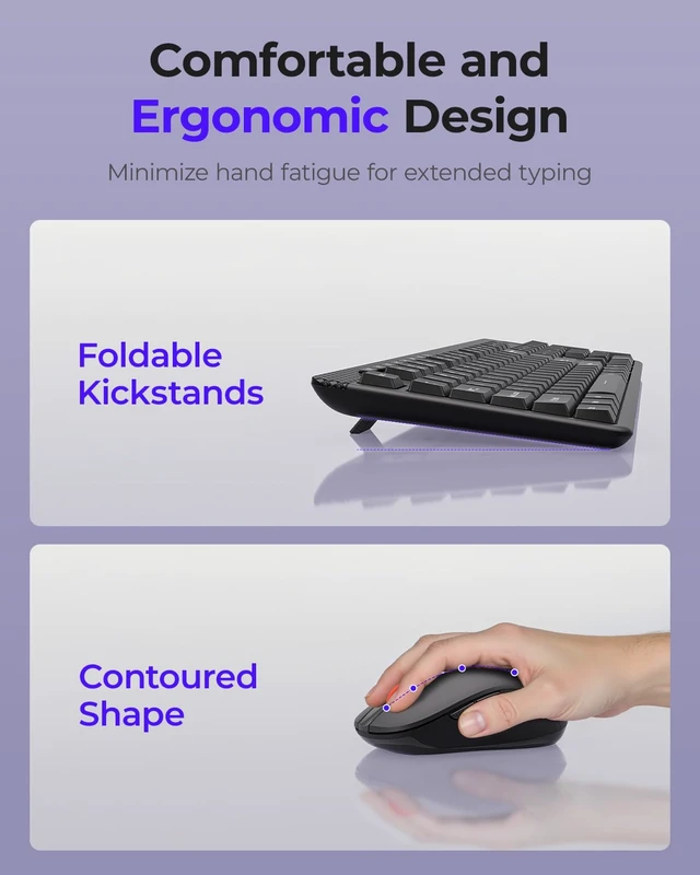 Alt view image 4 of 7 - Wireless Keyboard and Mouse Combo, 5-Level Adjustable 4000 DPI Mouse, 2.4G Full Size Keyboard with 8 Additional Shortcuts, Comfortable Typewriter for PC, Desktop, Laptop, MacBook