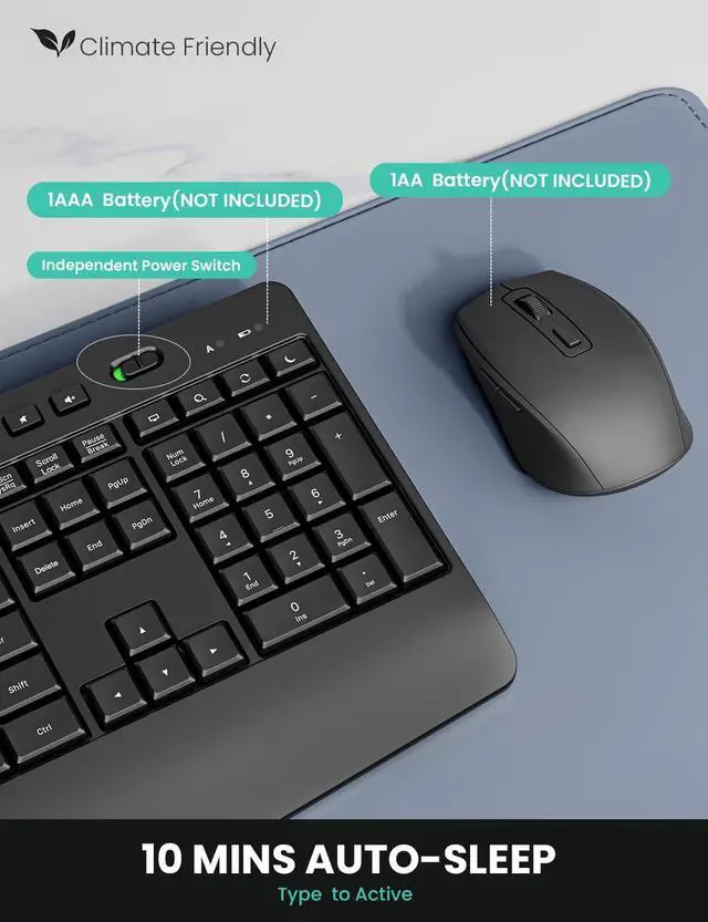 Alt view image 5 of 6 - Ergonomic Wireless Keyboard and Mouse Combination, 2.4GHz Quiet Full Length Mouse and Keyboard, Wrist Stand, Phone Holder, Compatible with Windows, PC, Laptops