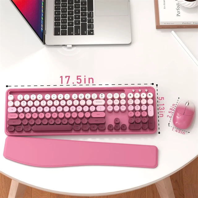 Alt view image 6 of 6 - Wireless Keyboard and Mouse Combo with Phone Holder (Rose-Red Colorful) | MPTOG Colorful Typewriter Keys with Wrist Rest, , 2.4GHz Wireless, Full-Sized Optical Mouse for PC and Laptop