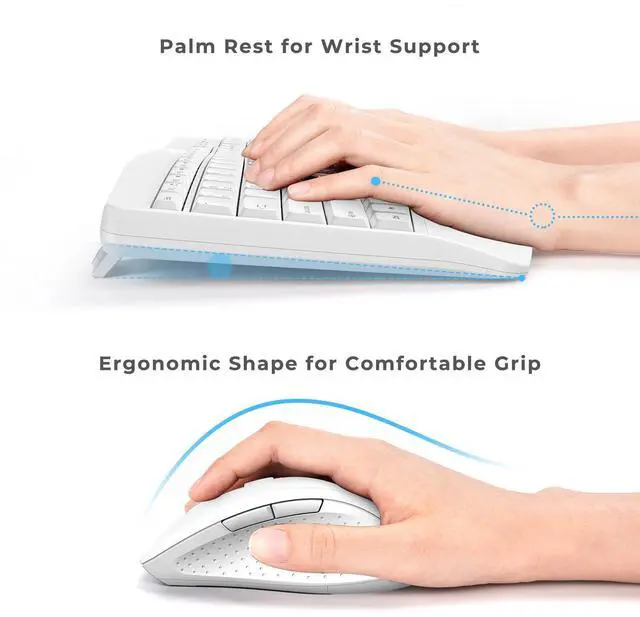 Alt view image 2 of 7 - Ergonomic Keyboard and Mouse Combo, Full Size Cordless Computer Keyboard with Palm Wrist Rest Ergonomic Mouse for Windows Computers Laptops - White