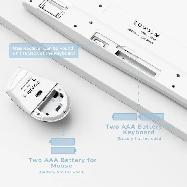 Alt view image 4 of 7 - Ergonomic Keyboard and Mouse Combo, Full Size Cordless Computer Keyboard with Palm Wrist Rest Ergonomic Mouse for Windows Computers Laptops - White