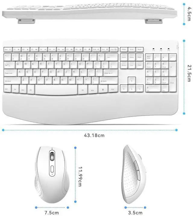 Alt view image 5 of 7 - Ergonomic Keyboard and Mouse Combo, Full Size Cordless Computer Keyboard with Palm Wrist Rest Ergonomic Mouse for Windows Computers Laptops - White