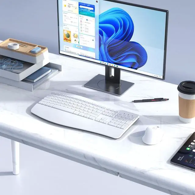 Alt view image 7 of 7 - Ergonomic Keyboard and Mouse Combo, Full Size Cordless Computer Keyboard with Palm Wrist Rest Ergonomic Mouse for Windows Computers Laptops - White