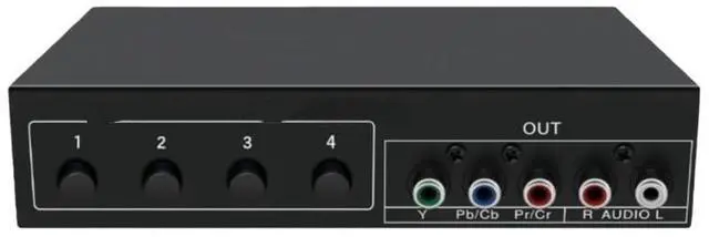 Main image of 4x1 component video signal switcher, audio DSW41, branch panel, push-button manual switch, CVBS 720P, metal casing.