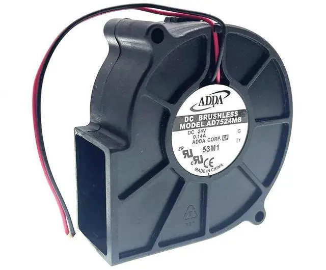 Main image of 75mm DC 24V blower for AD7524MB 7530, 24VDC 0.14A dual ball bearing two-wire centrifugal turbine blower.