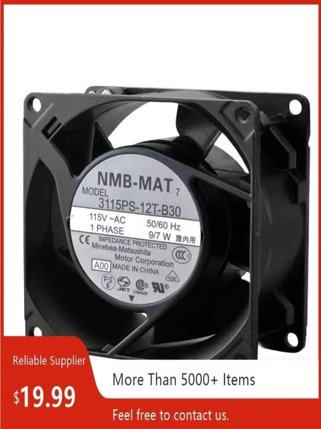 Main image of An 80mm chassis fan for the 3115PS-12T-B30, measuring 80x80x38mm, operating at 115V AC and 0.70A current, suitable for high-temperature industrial equipment.