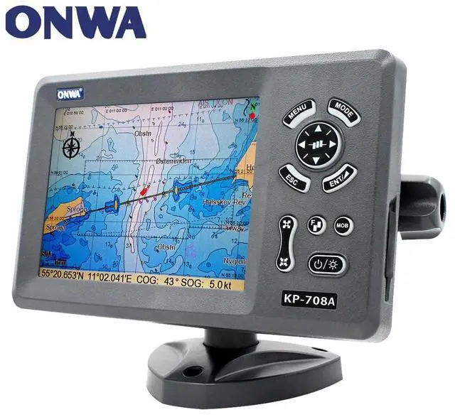 Main image of KP-708A 7-inch color LCD GPS chart reader with GPS antenna and built-in Class B AIS transponder - a combined marine GPS navigator.