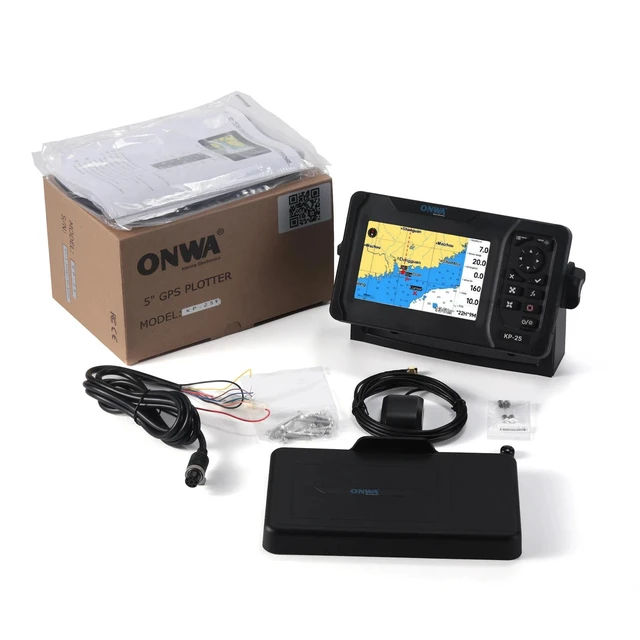 Main image of KP-25F 5-inch marine GPS multi-function charter with built-in fish finder, equipped with TD-28 sensor.