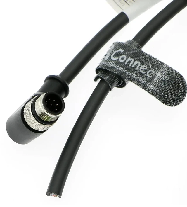 Main image of M12 Type A right-angle 8-pin male shielded cable for use with industrial camera automation equipment network fieldbus modules (1M).