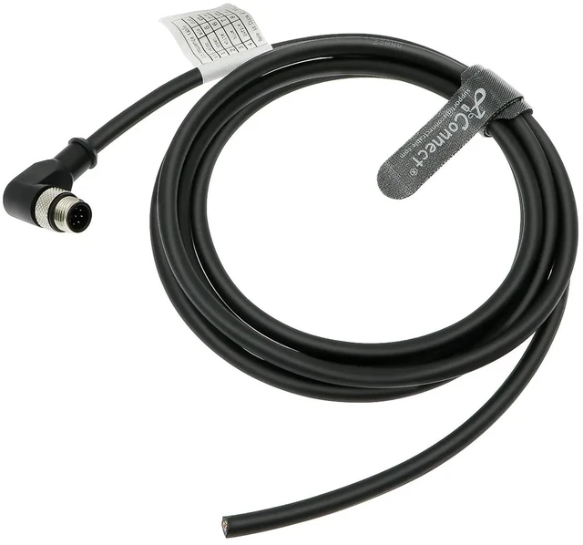 Main image of M12 Type A right-angle 8-pin male shielded cable for use with industrial camera automation equipment network fieldbus modules (2M).