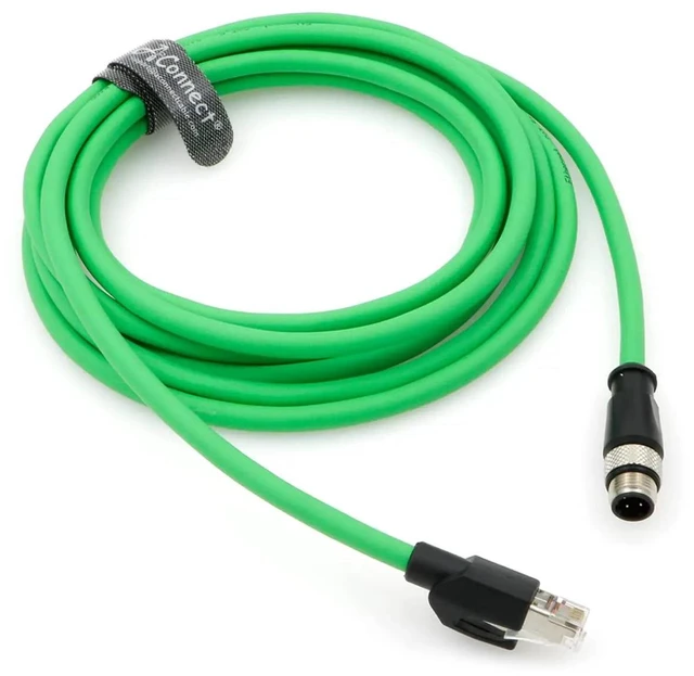 Main image of Industrial Ethernet cable for cameras, M12 D-Code 4-pin to RJ45 Cat5e waterproof network cable, green (300CM)