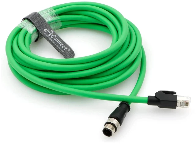 Main image of Industrial Ethernet cable for cameras, M12 D-Code 4-pin to RJ45 Cat5e waterproof network cable, green (5M)