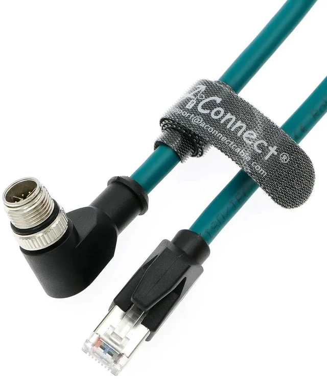 Main image of M12 8-pin X-Code male right-angle to RJ45 Ethernet shielded cable, suitable for Cognex in Sight industrial cameras, highly flexible cable (1M).