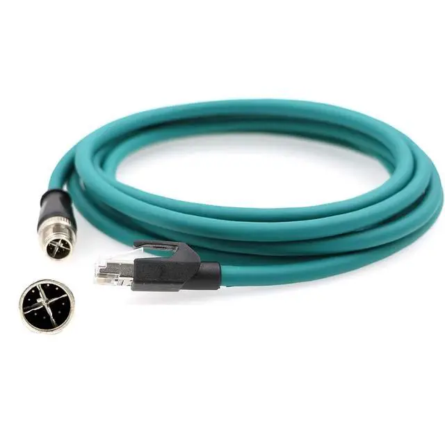 Main image of Ethernet cable for 8200 and 8400 series, M12 8-bit X-Code to RJ45 shielded cable assembly, waterproof, 9.8 feet 3 meters.
