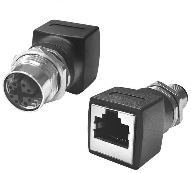 Main image of M12 Type A 8-pin male-to-female to RJ45 female connector adapter network cable right angle socket (X-8Pin-F to RJ45-F)