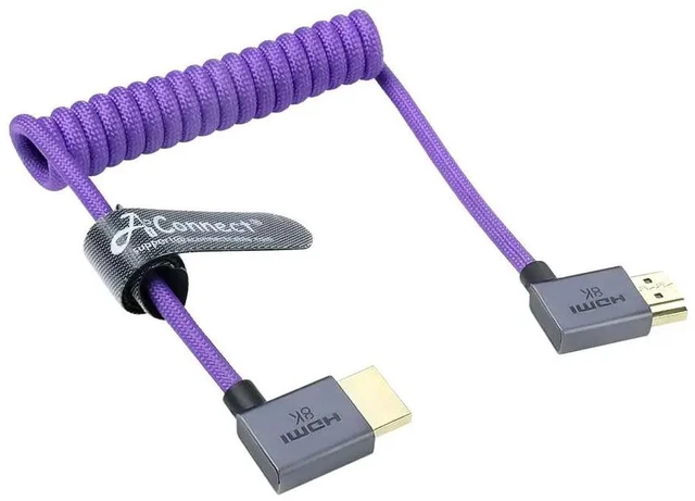 Main image of Left and right angle HDMI 2.1 cable for BM5, 8K@60Hz, 4K@120Hz, and Z-CAM E2F6 Pro, 48Gbps braided spiral.