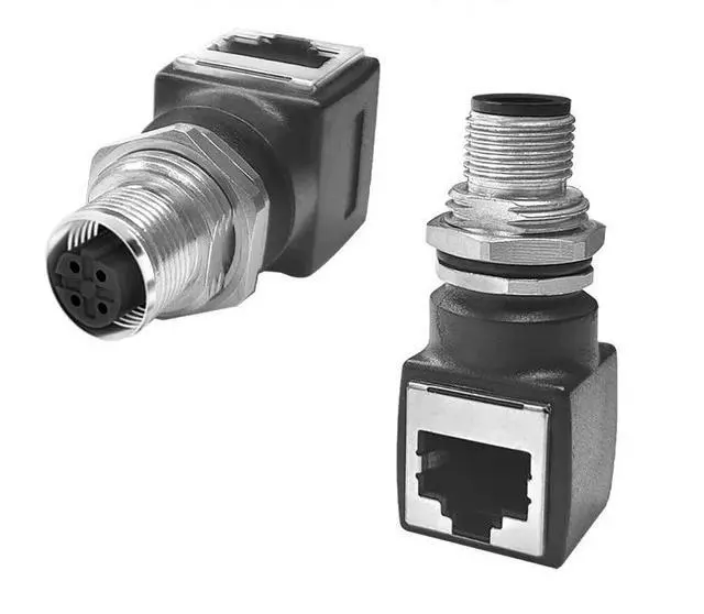 Main image of M12 ADX code to RJ45 female connector adapter network cable male/female socket (D-4Pin-F to RJ45-F-RA)