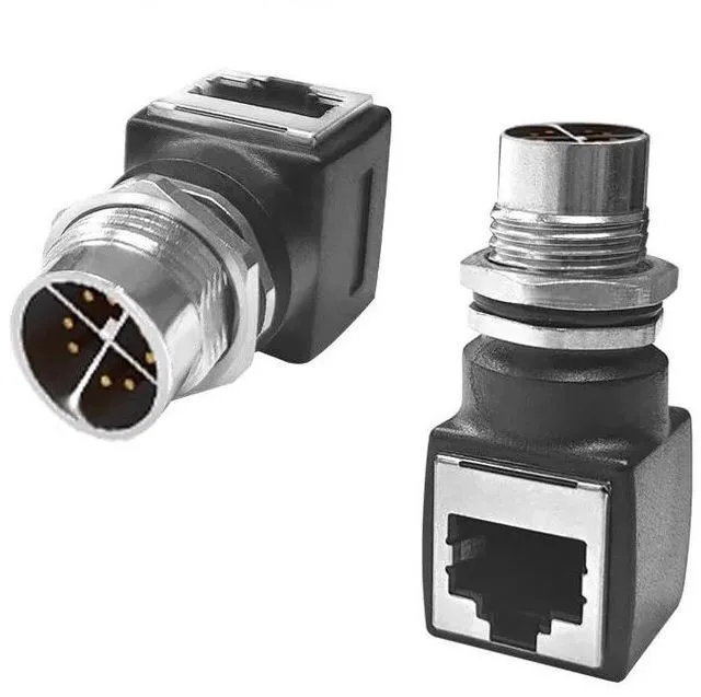 Main image of M12 X-8Pin-Mto RJ45-F-RA Connector Adapter Network Cable Right Angle Waterproof Socket