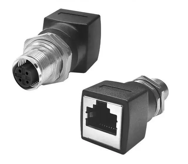 Main image of M12 ADX code to RJ45 female connector adapter network cable male/female socket (D-4Pin-F to RJ45-F)