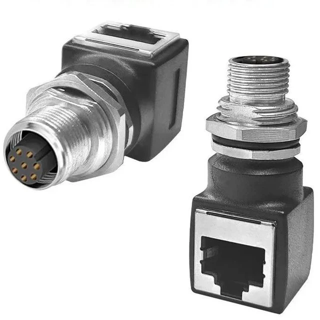 Main image of M12 Type A 8-pin male-to-female RJ45 female connector adapter network cable right angle socket (A-8Pin-Fto RJ45-F-RA)