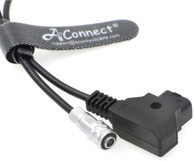 Main image of Power cord, compatible with BMPCC4K6K, 2-pin female to P-type gold connector V-type connector, 1-meter spiral cable.