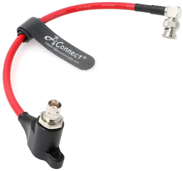 Main image of Isolator-specific SDI protection cable, BNC male to right-angle BNC female power cable, 8 inches (20 cm), red.
