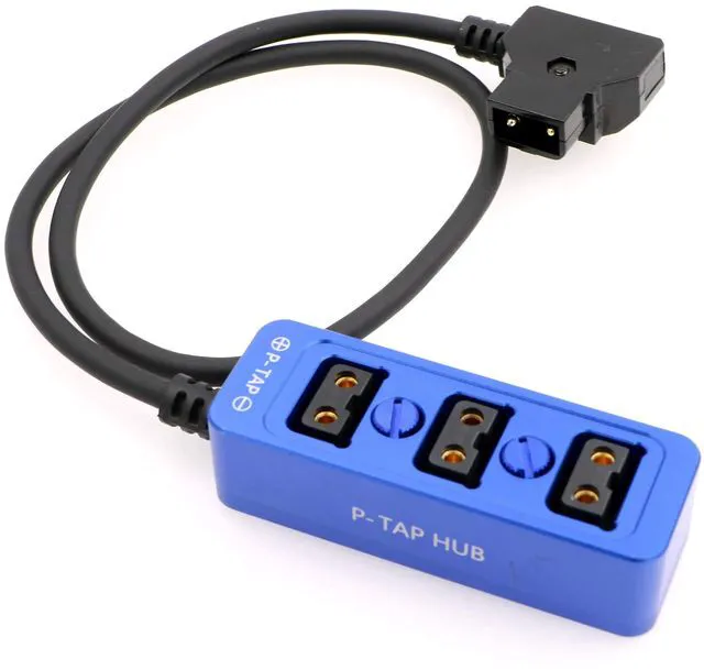 Main image of Threaded splitter cable, D-type male to 3-port P-type connector, metal splitter power cord, 21 inches (54 cm) (blue).