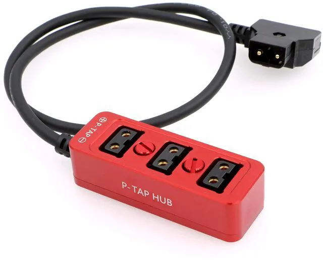 Main image of Threaded splitter cable, D-type male to 3-port P-type connector, metal splitter power cord, 21 inches (54 cm) (red).