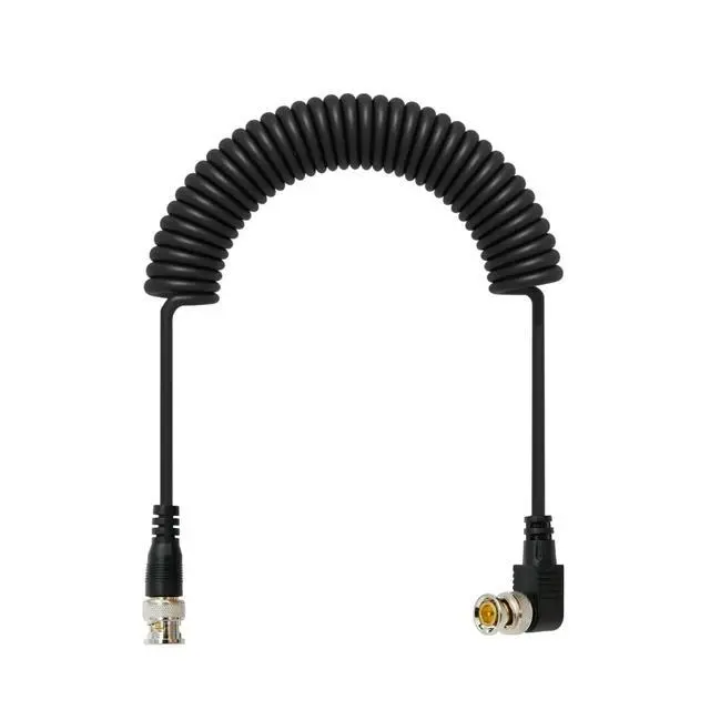 Main image of 3G HD SDI BNC male to BNC male spiral cable with right-angle bend, suitable for 15-27.6 inches (right to right).