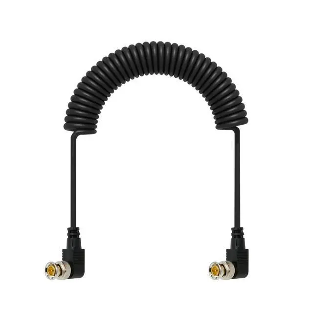 Main image of 3G HD SDI BNC male to BNC male spiral cable with right-angle bend, suitable for 15-27.6 inches (right to right).