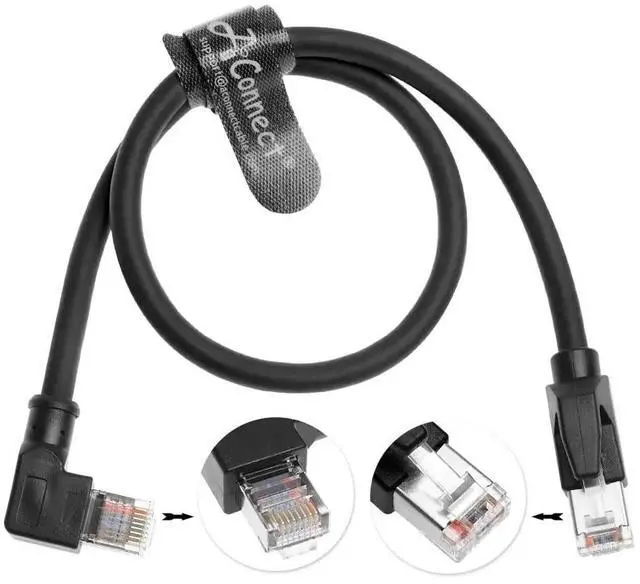 Main image of RJ45 Ethernet cable, right-angle Cat6a shielded industrial-grade cable chain for quick connection, suitable for PLC and robot motion control, 1 ft 30 cm.