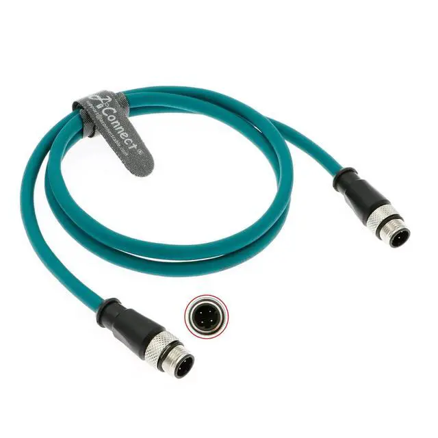 Main image of M12 D-type coded 4-pin male to 4-pin male high-flexibility shielded Ethernet IP67 waterproof Cat5e cable, suitable for industrial cameras, blue (8M 26.24Ft).