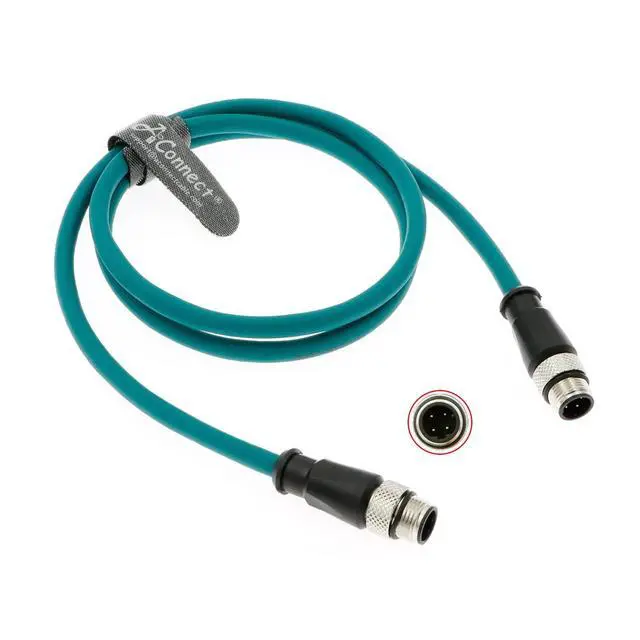 Main image of M12 D-type coded 4-pin male to 4-pin male high-flexibility shielded Ethernet IP67 waterproof Cat5e cable, suitable for industrial cameras, blue (300CM 9.84Ft).