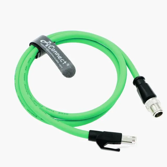Main image of M12 8-pin X Code to RJ45 Cat6a Gigabit Ethernet cable, suitable for industrial cameras, shielded, waterproof, flexible, green (1 M).
