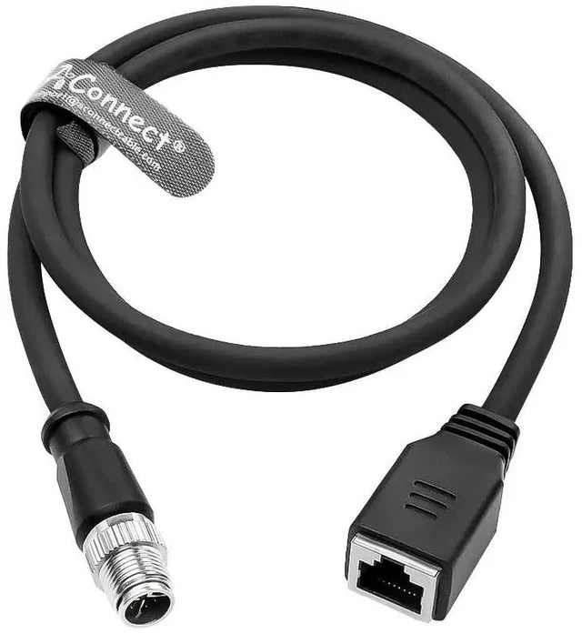 Main image of M12 X-Code 8-pin male to RJ45 female Ethernet cable, Cat6a high flexibility, suitable for industrial automation and robotics (1M) (Black)