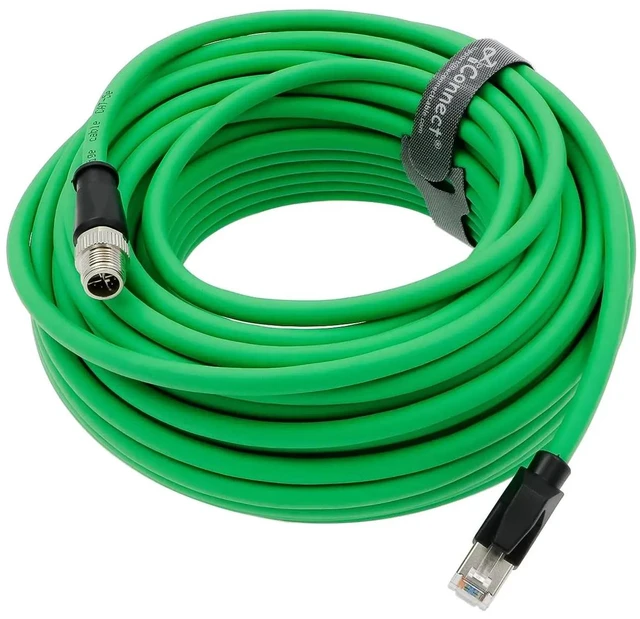 Main image of M12 8-pin X Code to RJ45 Cat6a Gigabit Ethernet cable, suitable for industrial cameras, shielded, waterproof, flexible, green (20M).
