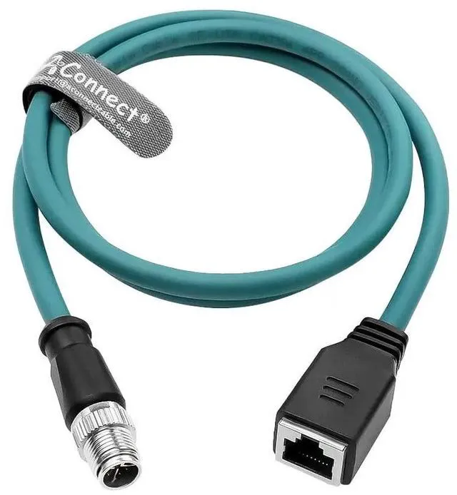 Main image of M12 X-Code 8-pin male to RJ45 female Ethernet cable, Cat6a high flexibility, suitable for industrial automation and robotics (15M) (Green).