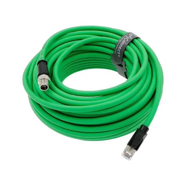 Alt view image 2 of 2 - M12 8-pin X Code to RJ45 Cat6a Gigabit Ethernet cable, suitable for industrial cameras, shielded, waterproof, flexible, green (20M).