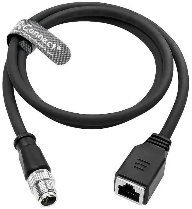 Main image of M12 X-Code 8-pin male to RJ45 female Ethernet cable, Cat6a high flexibility, suitable for industrial automation and robotics (10M) (Black).