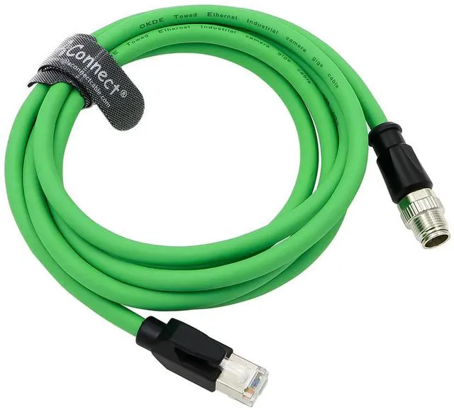 Main image of M12 8-pin X Code to RJ45 Cat6a Gigabit Ethernet cable, suitable for industrial cameras, shielded, waterproof, flexible, green (2M)