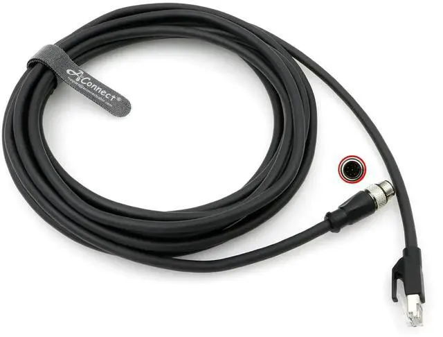 Main image of M12 Type A RJ45 Ethernet cable for DM300 in sight 7000 DMR series, M12 8-pin Type A male to RJ45 male adapter, for industrial cameras (2M) (Black).