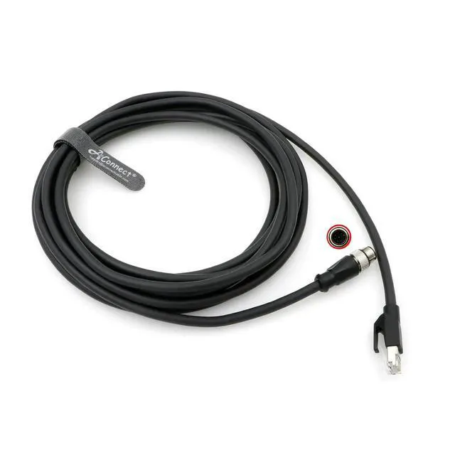 Alt view image 2 of 2 - M12 Type A RJ45 Ethernet cable for DM300 in sight 7000 DMR series, M12 8-pin Type A male to RJ45 male adapter, for industrial cameras (2M) (Black).