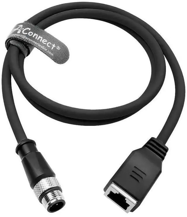 Main image of M12 D-type 4-pin male to RJ45 female Ethernet cable, Cat6a high-flexibility industrial camera sensor cable, suitable for automation applications (15M) (BLACK)