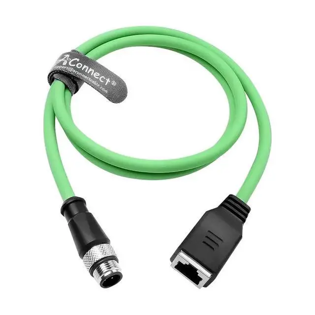 Main image of M12 D-type 4-pin male to RJ45 female Ethernet cable, Cat6a high-flexibility industrial camera sensor cable, suitable for automation applications (5M) (GREEN)