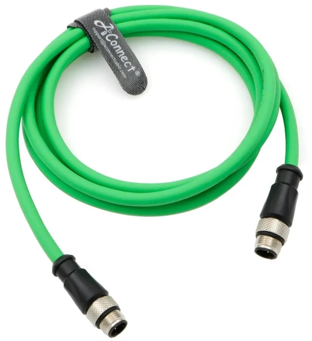 Main image of M12 4-pin D-type male to 4-pin D-type male Cat5e Ethernet waterproof shielded flexible cable, suitable for industrial applications, eco-friendly (2M 6.5Ft).