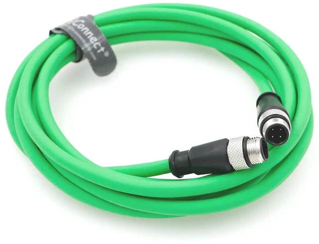 Main image of M12 4-pin D-type male to 4-pin D-type male Cat5e Ethernet waterproof shielded flexible cable, suitable for industrial applications, eco-friendly (3M 9.84Ft).
