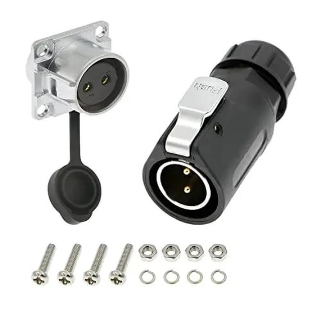 Alt view image 2 of 2 - 2-pin power cord connector, IP67 waterproof rating, M20 panel mount male and female plugs and sockets, suitable for outdoor environments.