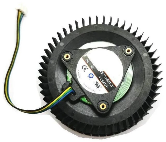 Main image of A 1.20A 4-pin fan, 75*25mm in size, model number FD7525H12D, is suitable for RTX 2060, 2070, 2080, 2060S, 2070S, and 2080TI graphics cards.