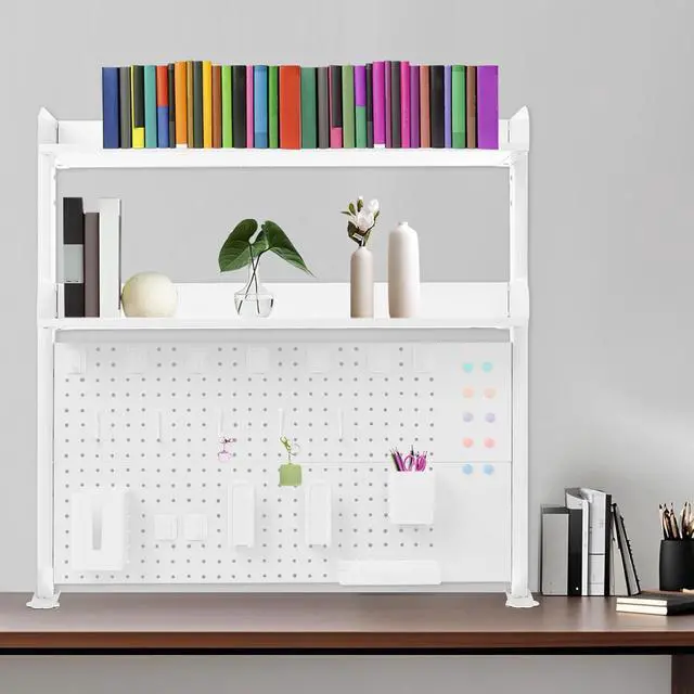 Alt view image 2 of 7 - Desktop Bookshelf Clamp On Desk Shelf with Each Tier Load Capacity(16.53 Lbs) Multipurpose Clip-On Desk Organiser Desktop Organizer Bookshelf Storage Shelves for Study Rooms, Bedrooms(White)