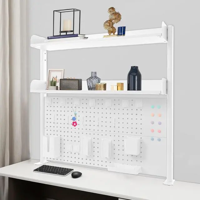 Alt view image 5 of 7 - Desktop Bookshelf Clamp On Desk Shelf with Each Tier Load Capacity(16.53 Lbs) Multipurpose Clip-On Desk Organiser Desktop Organizer Bookshelf Storage Shelves for Study Rooms, Bedrooms(White)